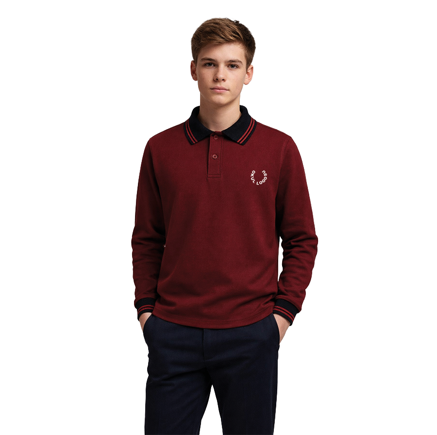 Bordo Polo Yaka Uzun Kol Okul Üniforması