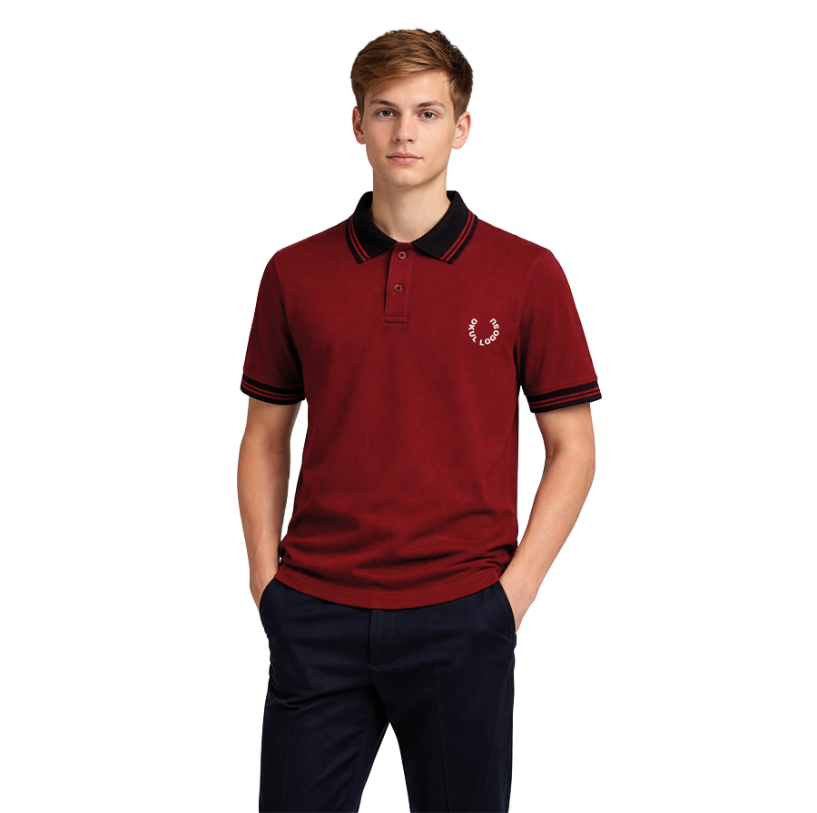 Bordo Polo Yaka Kısa Kol Okul Üniforması