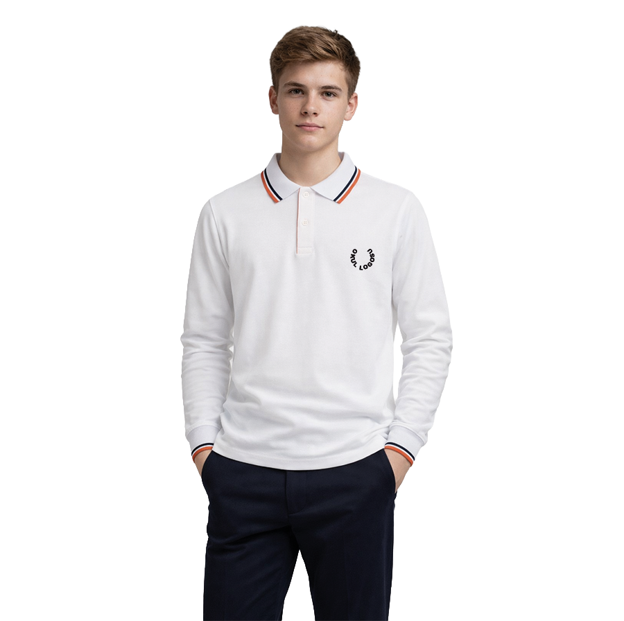 Beyaz Polo Yaka Uzun Kol Okul Üniforması