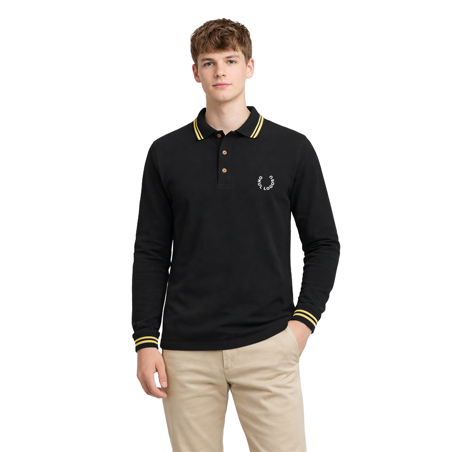 Selanik Kumaş Siyah Renk Polo Yaka Uzun Kol Okul Üniforması