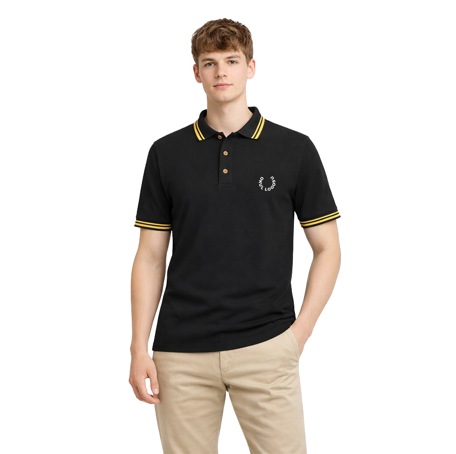 Siyah Polo Yaka Sarı Çizgili Kısa Kol Okul Üniforması