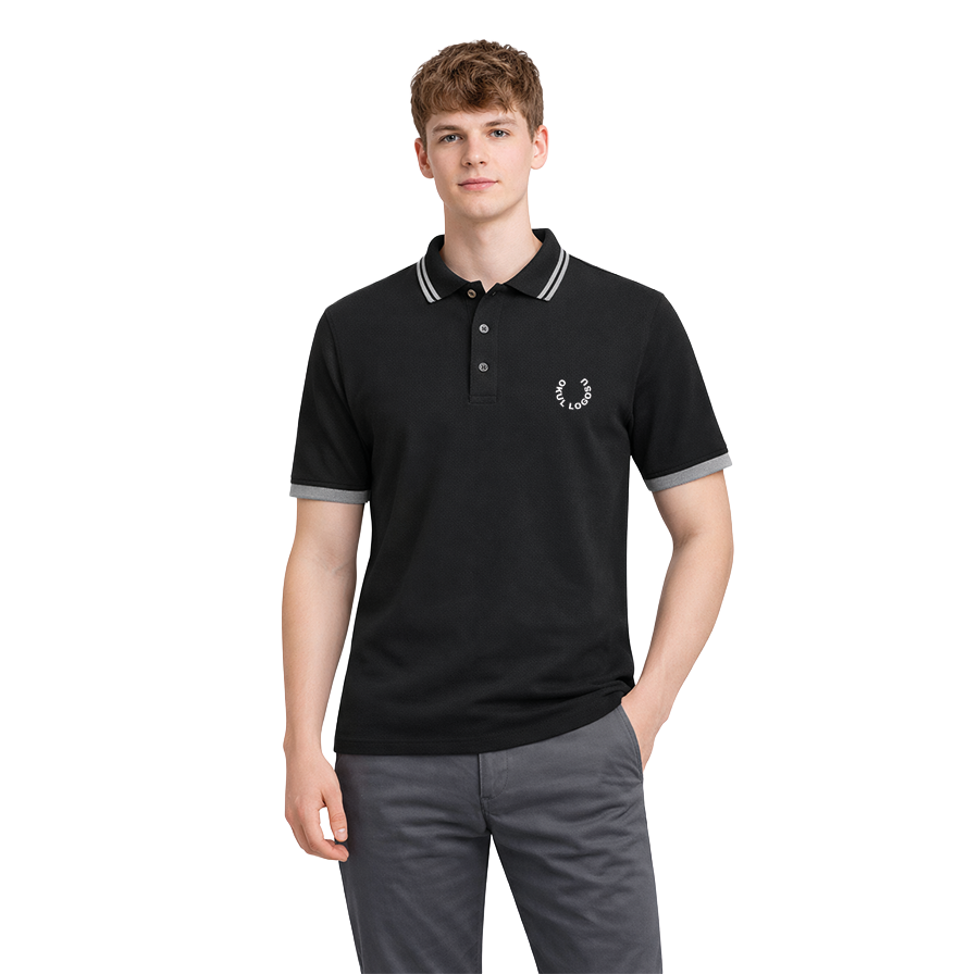 Siyah Polo Yaka Gri Çizgili Kısa Kol Okul Üniforması