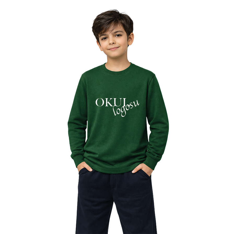 Bisiklet Yaka Nefti Yeşil Uzun Kol Basic Tshirt