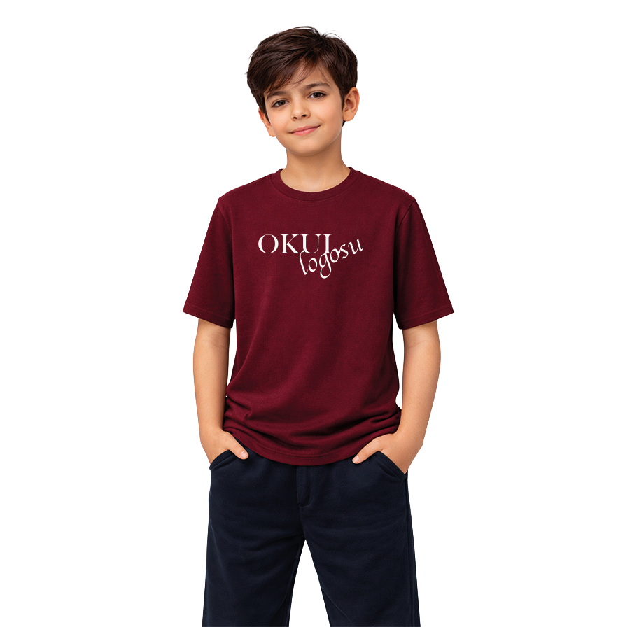 Bisiklet Yaka Bordo Basic Tshirt