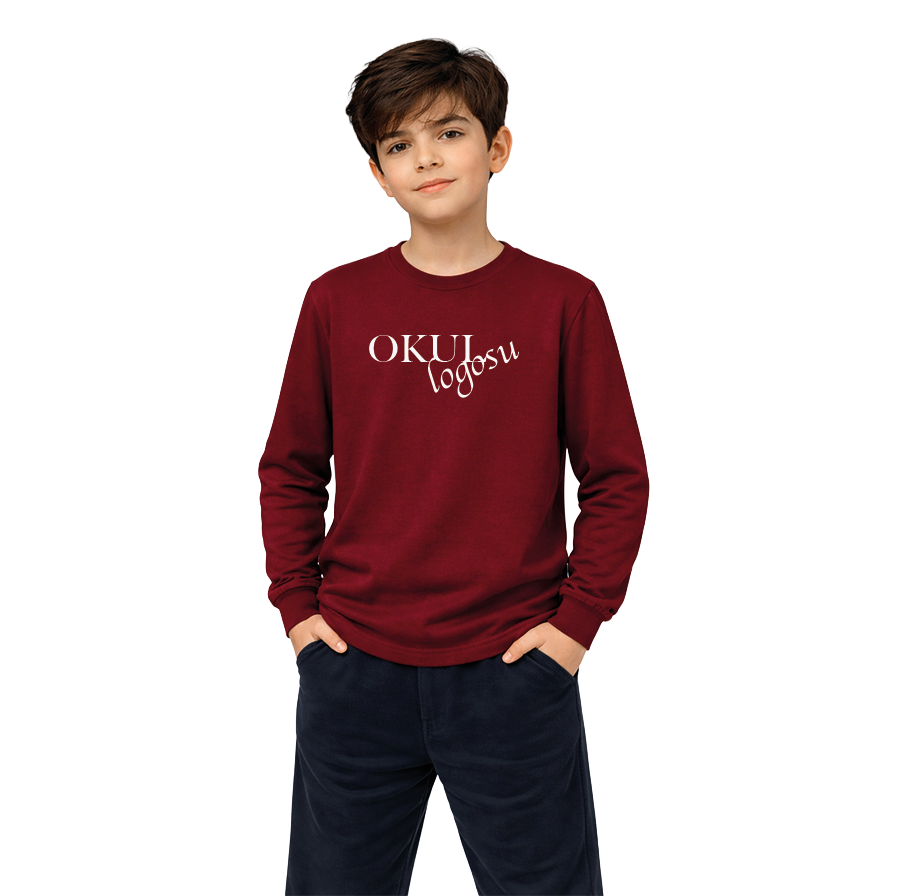 Bisiklet Yaka Bordo Uzun Kol Basic Tshirt