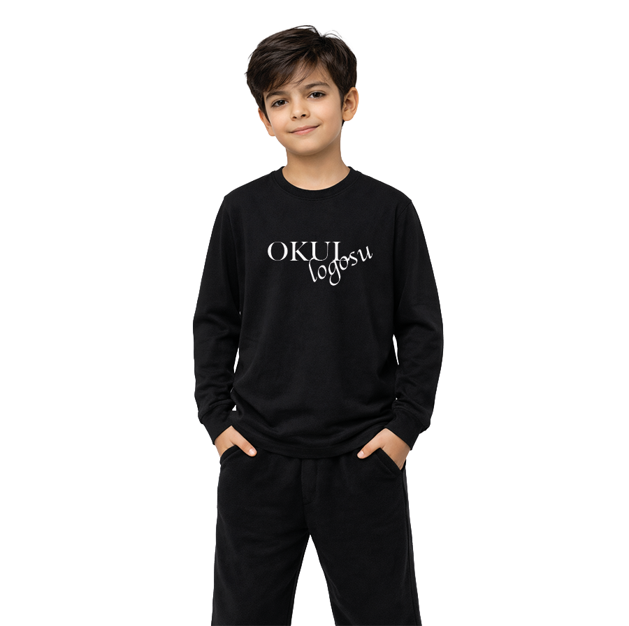 Bisiklet Yaka Siyah Uzun Kol Basic Tshirt