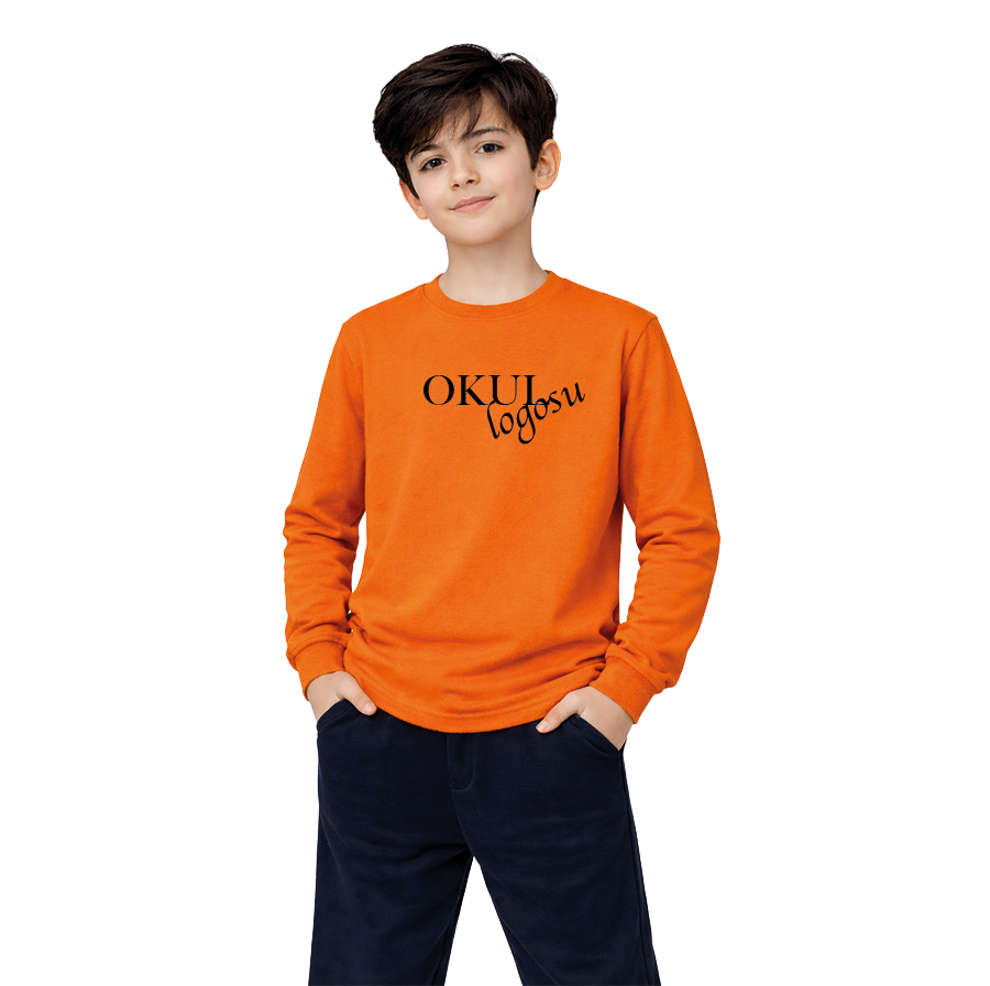 Bisiklet Yaka Turuncu Uzun Kol Basic Tshirt