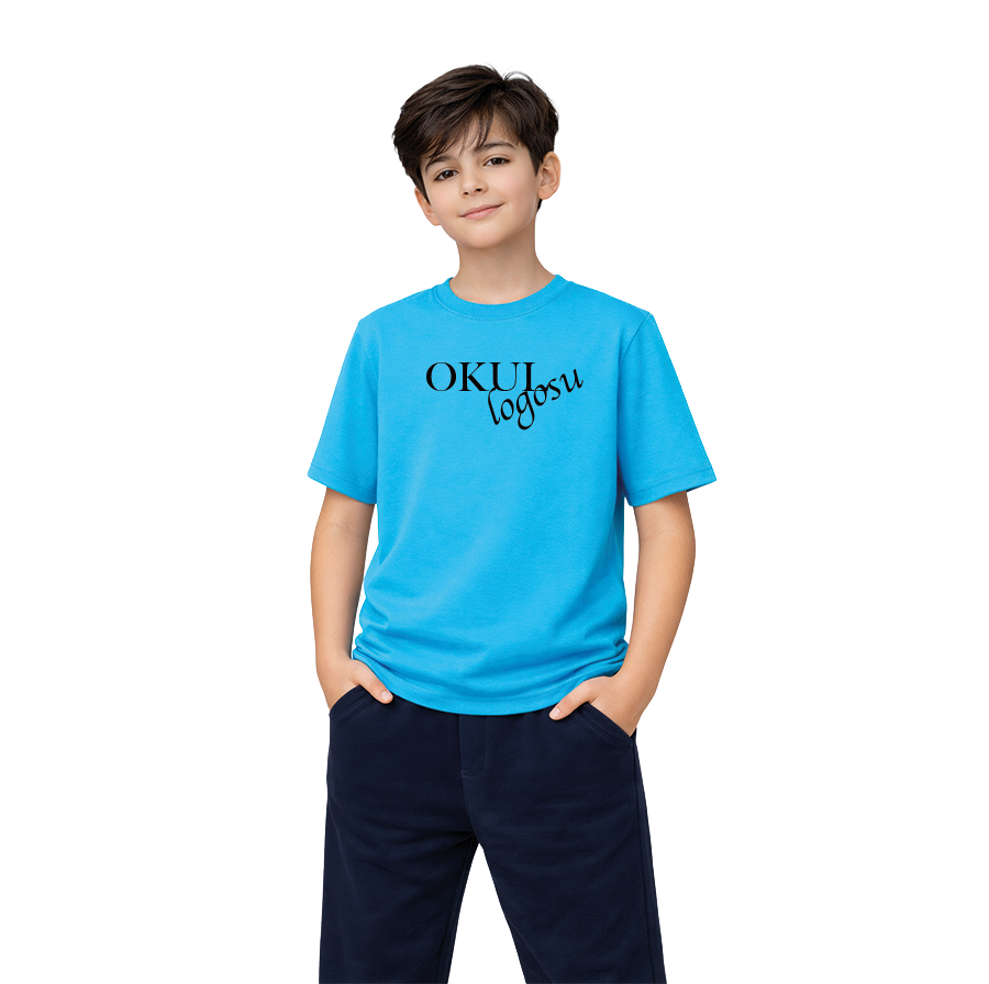 Bisiklet Yaka Turkuaz Basic Tshirt