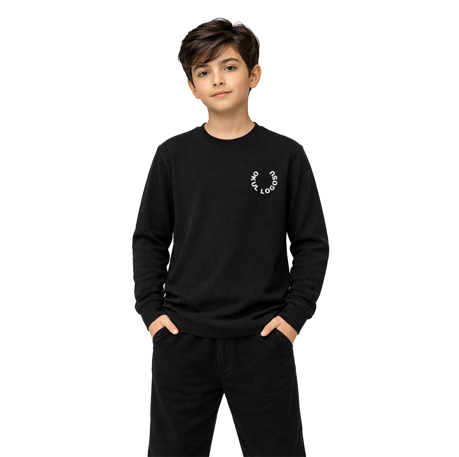 Selanik Kumaş Bisiklet Yaka Siyah Uzun Kol Tshirt