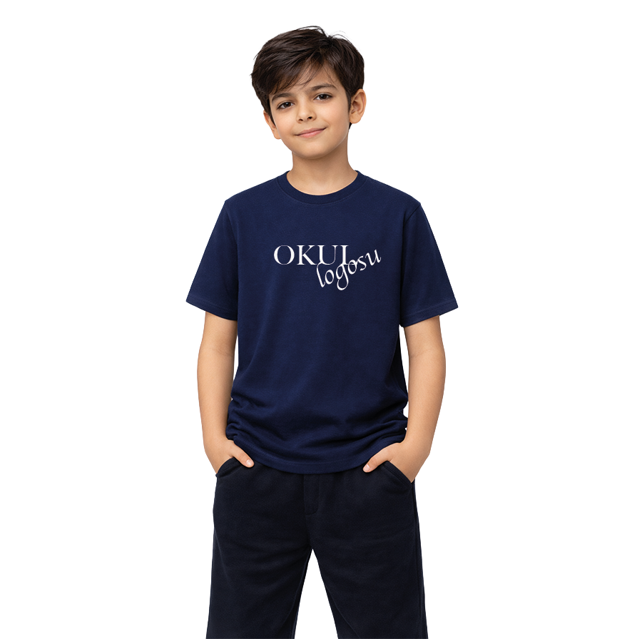 Bisiklet Yaka Lacivert Basic Tshirt