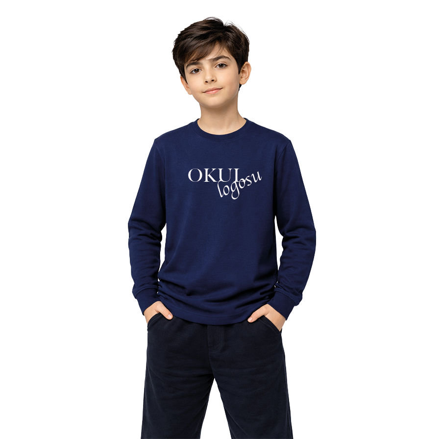 Bisiklet Yaka Lacivert Uzun Kol Basic Tshirt