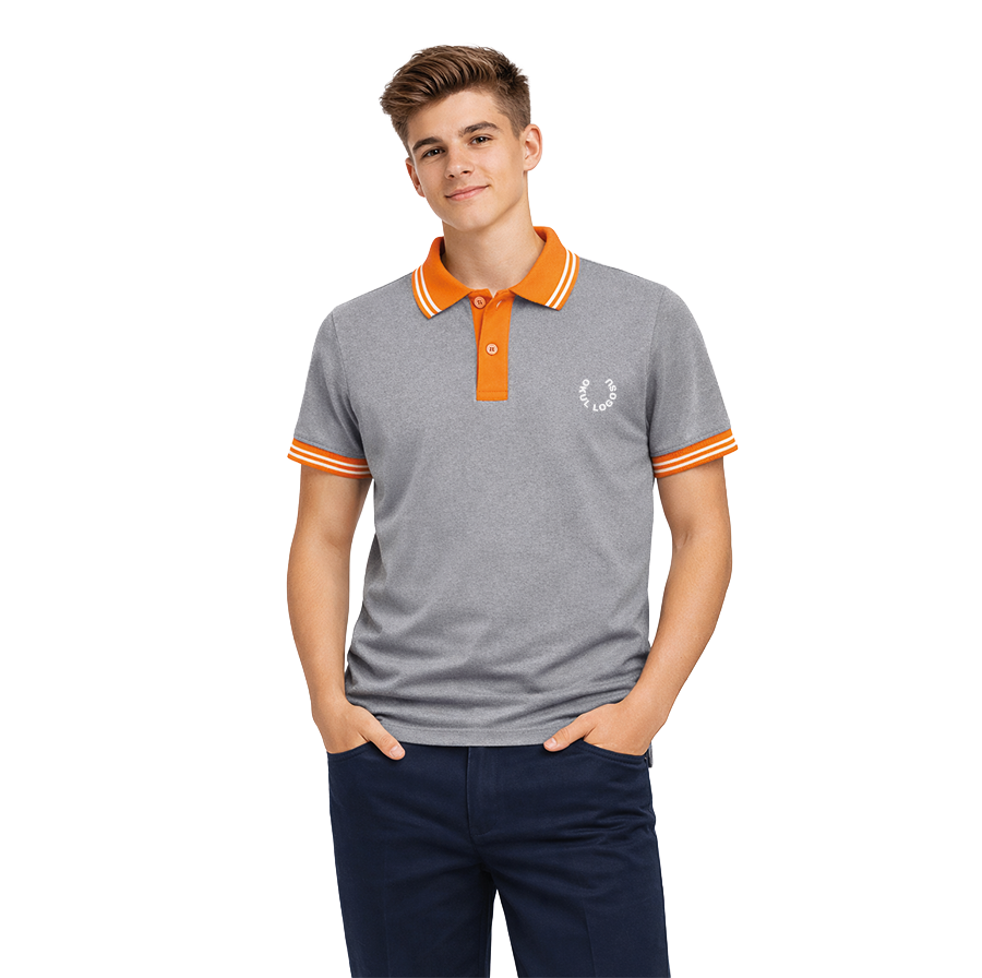 Gri Turuncu Kısa Kol Polo Yaka Tshirt