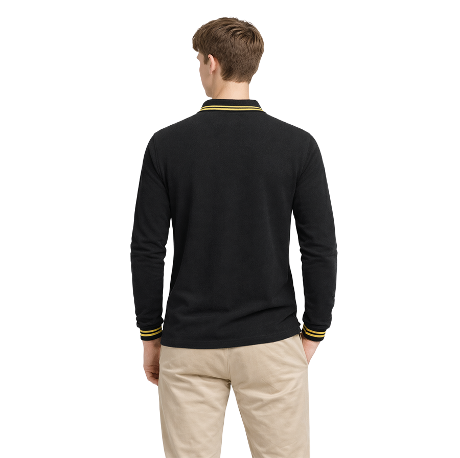 Siyah Polo Yaka Sarı Çizgili Uzun Kol Okul Üniforması