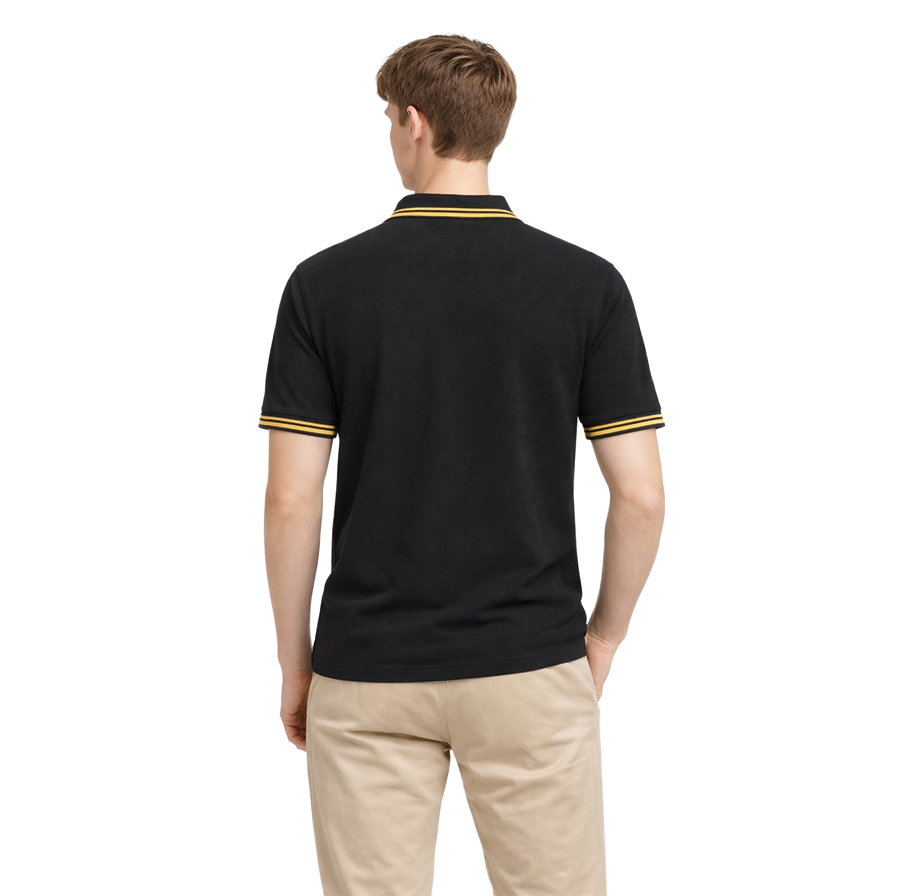 Siyah Polo Yaka Sarı Çizgili Kısa Kol Okul Üniforması