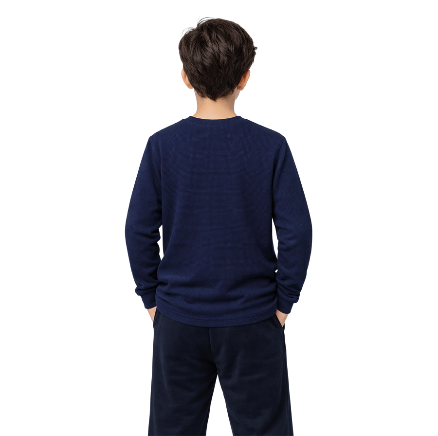 Selanik Kumaş Bisiklet Yaka Lacivert Uzun Kol Tshirt