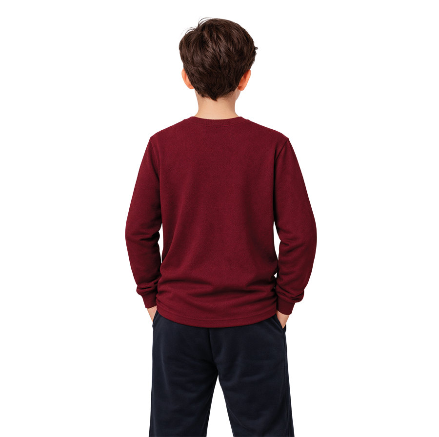 Selanik Kumaş Bisiklet Yaka Bordo Uzun Kol Tshirt