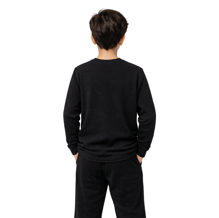 Selanik Kumaş Bisiklet Yaka Siyah Uzun Kol Tshirt